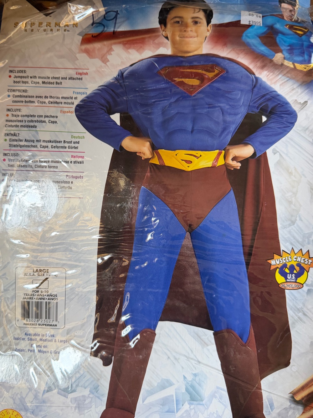 DC Comics Boys Superman Muscle Chest Costume with Cape Halloween